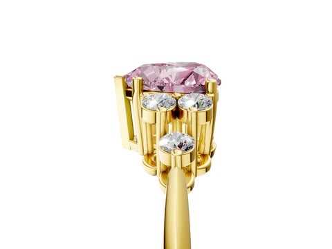 Yellow gold Fancy Pink Heart Cut Cut Diamond Cluster Ring with Solitaire Band and Four-Prong Setting_5