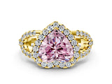 Yellow gold Fancy Pink Heart Cut Cut Diamond Halo Engagement Ring with Open Split Pavé Band