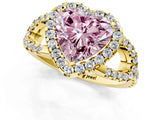 Yellow gold Fancy Pink Heart Cut Cut Diamond Halo Engagement Ring with Open Split Pavé Band_1