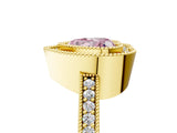 Yellow gold Fancy Pink Heart Cut-Cut Diamond Halo Engagement Ring with Pave Band and Prong Setting_5