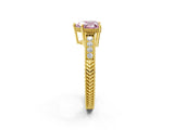 Yellow gold Fancy Pink Heart Cut Cut Diamond Milgrain Pave Band Four-Prong Setting Ring_5