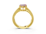Yellow gold Fancy Pink Heart Cut Cut Diamond Milgrain Pave Band Four-Prong Setting Ring_6