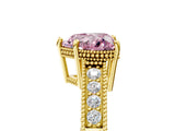 Yellow gold Fancy Pink Heart Cut Cut Diamond Milgrain Pave Band Four-Prong Setting Ring_8