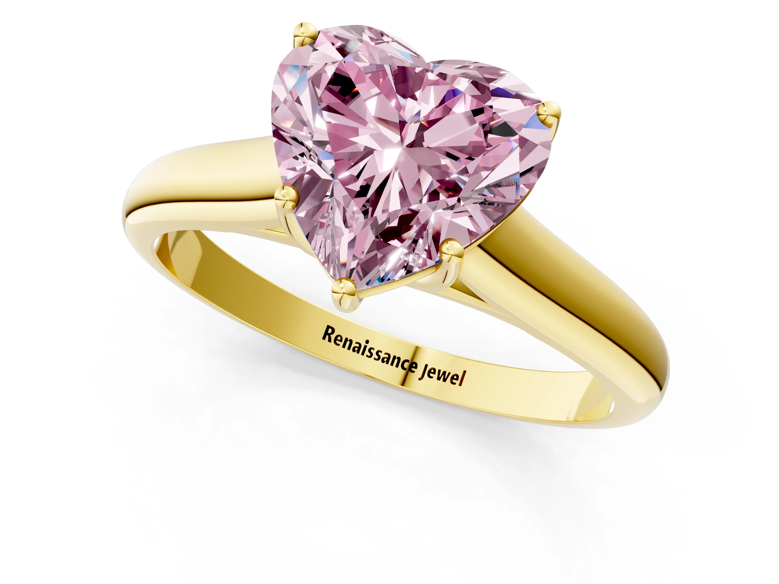 Yellow gold Fancy Pink Heart Cut Cut Diamond Solitaire Engagement Ring with Tapered Plain Band and Four-Prong Setting_1