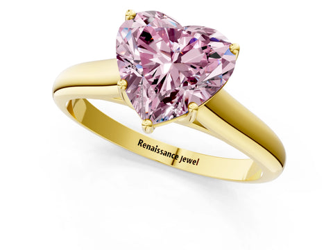 Yellow gold Fancy Pink Heart Cut Cut Diamond Solitaire Engagement Ring with Tapered Plain Band and Four-Prong Setting_1