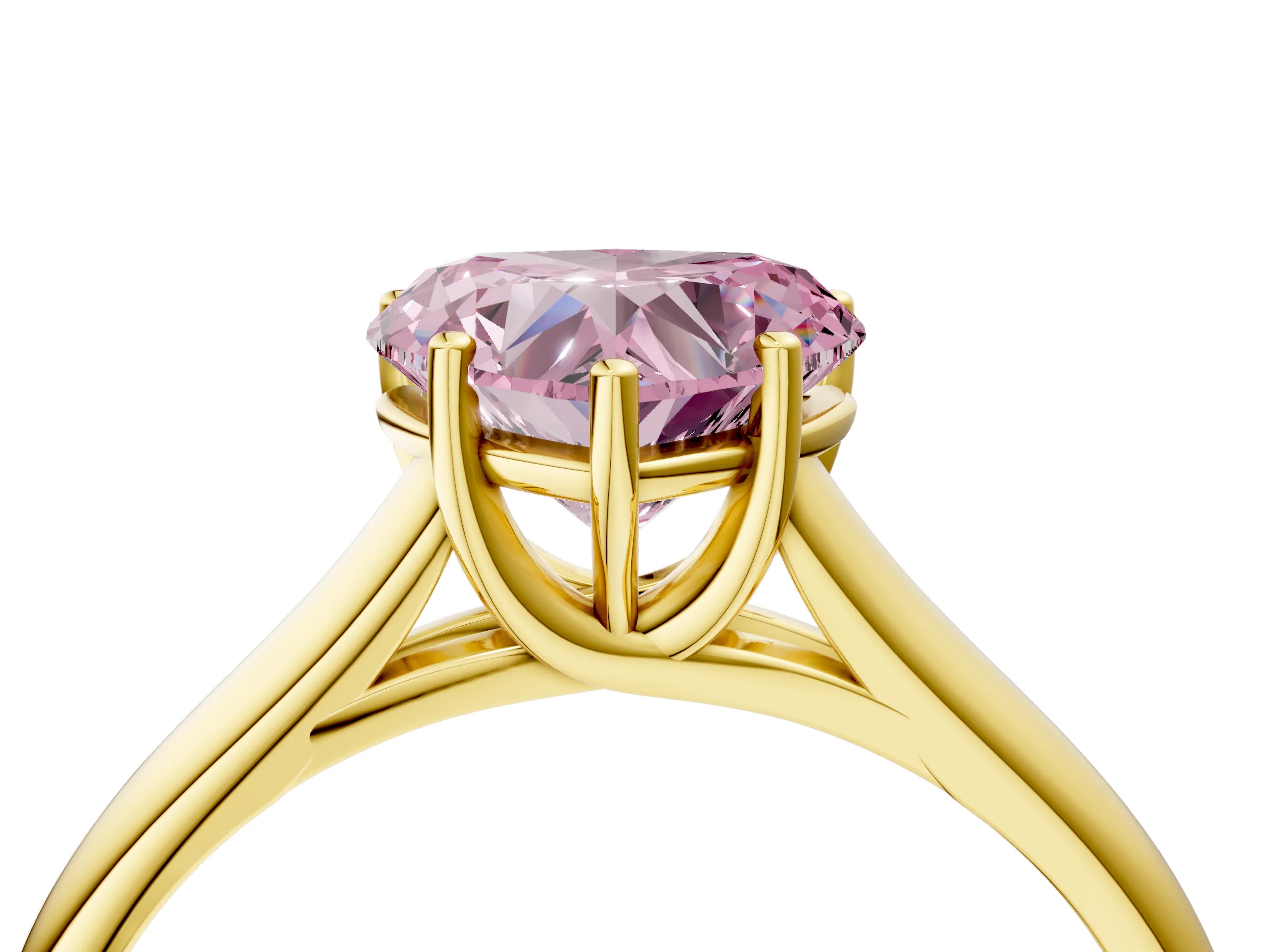 Yellow gold Fancy Pink Heart Cut Cut Diamond Solitaire Engagement Ring with Tapered Plain Band and Four-Prong Setting_4