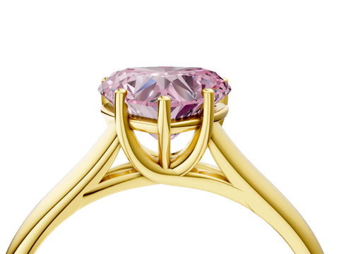 Yellow gold Fancy Pink Heart Cut Cut Diamond Solitaire Engagement Ring with Tapered Plain Band and Four-Prong Setting_4