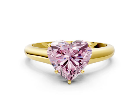 Yellow gold Fancy Pink Heart Cut Cut Diamond Solitaire Engagement Ring with Tapered Plain Band and Four-Prong Setting