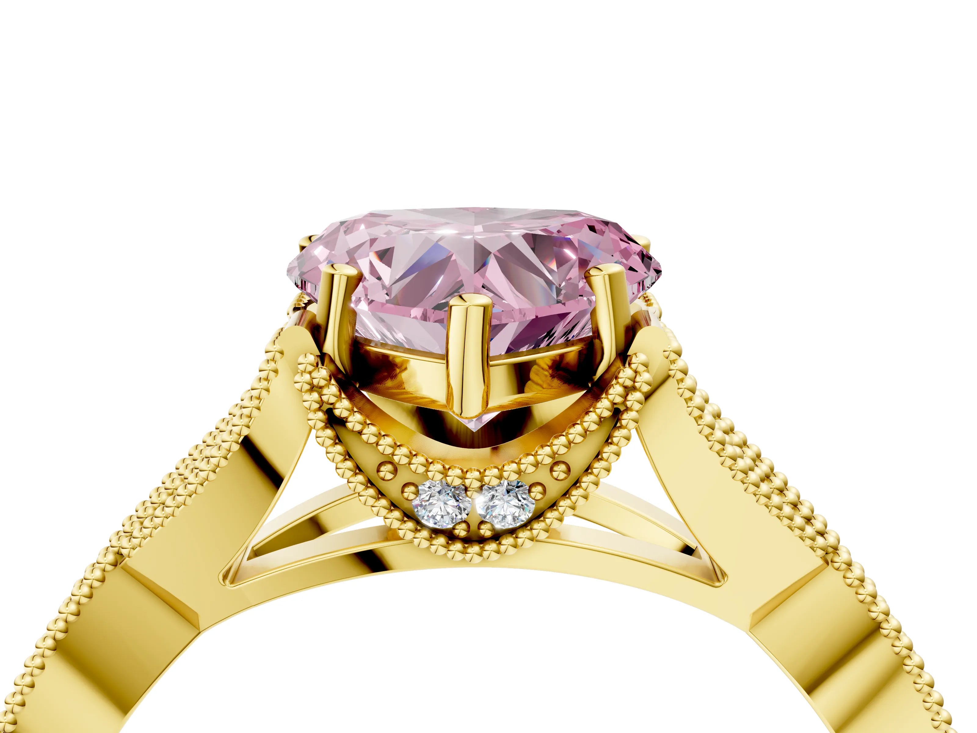 Yellow gold Fancy Pink Heart Cut Cut Diamond Twisted Band with Milgrain Pave Setting and Four-Prong Setting_4