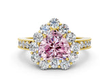 Yellow gold Fancy Pink Heart Cut Cut Halo Diamond Pavé Engagement Ring with Milgrain Detailing