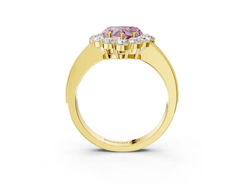 Yellow gold Fancy Pink Heart Cut Cut Halo Diamond Pavé Engagement Ring with Milgrain Detailing_3