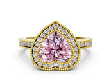Yellow gold Fancy Pink Heart Cut Cut Halo Pavé Diamond Ring