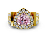 Yellow gold Fancy Pink Heart Cut Cut Halo Split Shank Prong Set Ring