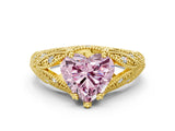 Yellow gold Fancy Pink Heart Cut Cut Milgrain Pave Diamond Engagement Ring with Four-Prong Setting_3