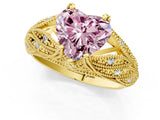 Yellow gold Fancy Pink Heart Cut Cut Milgrain Pave Diamond Engagement Ring with Four-Prong Setting_4