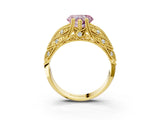 Yellow gold Fancy Pink Heart Cut Cut Milgrain Pave Diamond Engagement Ring with Four-Prong Setting_6