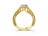 Yellow gold Fancy Pink Heart Cut Cut Pave Band Milgrain Solitaire Ring_15