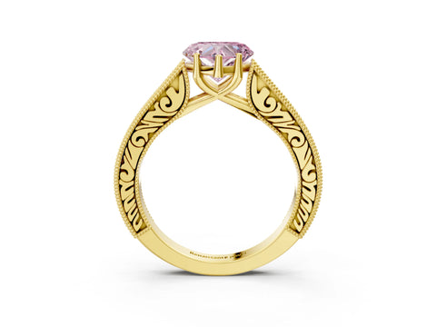 Yellow gold Fancy Pink Heart Cut Cut Pave Band Milgrain Solitaire Ring_27