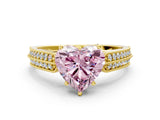 Yellow gold Fancy Pink Heart Cut Cut Pave Split Shank Engagement Ring with Four-Prong Setting