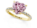 Yellow gold Fancy Pink Heart Cut Diamond Brilliant Solitaire Ring with Pavé Band and Four-Prong Setting_1