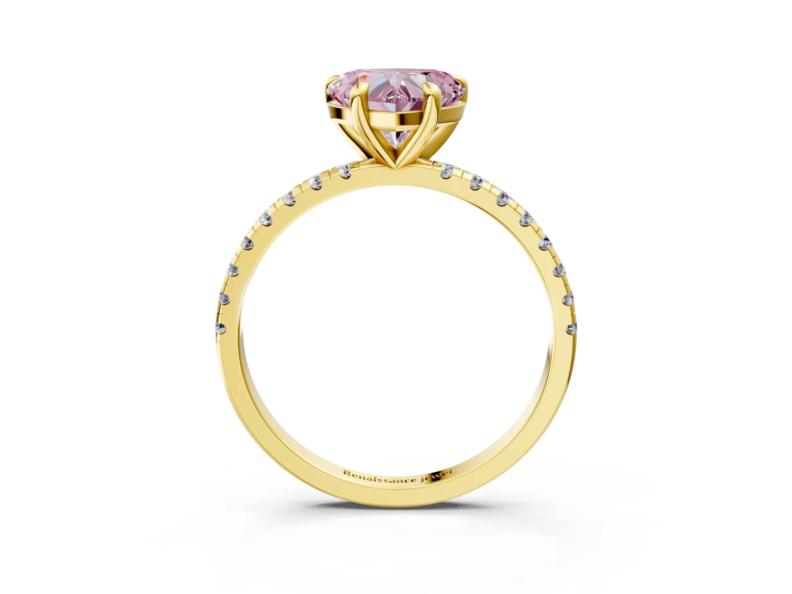 Yellow gold Fancy Pink Heart Cut Diamond Brilliant Solitaire Ring with Pavé Band and Four-Prong Setting_3