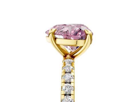 Yellow gold Fancy Pink Heart Cut Diamond Brilliant Solitaire Ring with Pavé Band and Four-Prong Setting_5