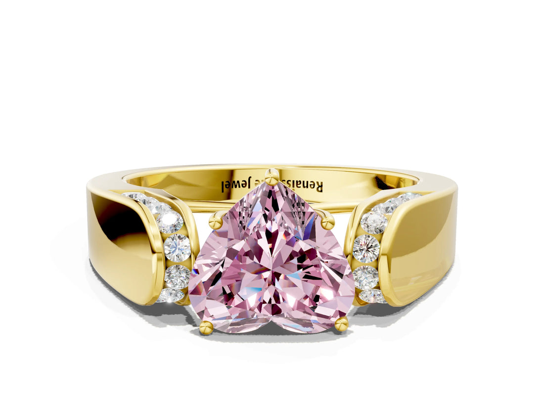 Yellow gold Fancy Pink Heart Cut Diamond Channel Set Solitaire Ring with Four-Prong Setting_12
