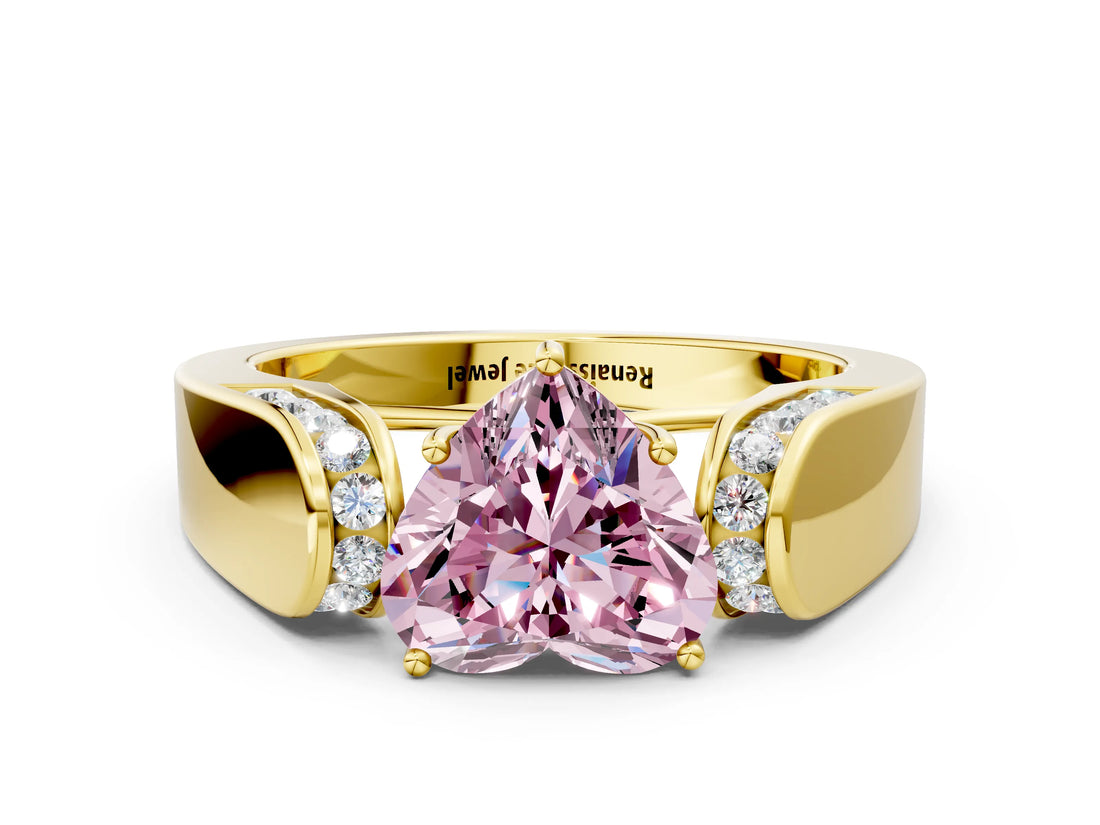 Yellow gold Fancy Pink Heart Cut Diamond Channel Set Solitaire Ring with Four-Prong Setting_24