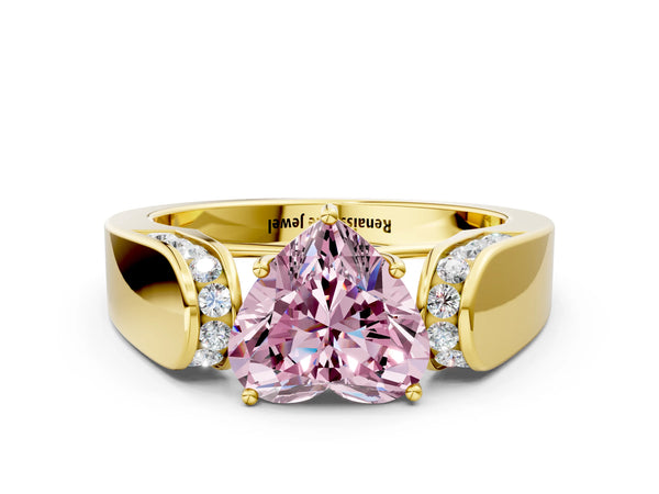 Yellow Gold Heart-Shaped Channel Set Engagement Ring Setting for Fancy Pink Center with Wide Band