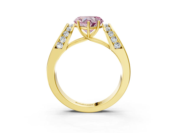 Yellow Gold Heart-Shaped Channel Set Engagement Ring Setting for Fancy Pink Center with Wide Band