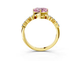 Yellow gold Fancy Pink Heart Cut Diamond Cluster Pavé Band with Four-Prong Setting_15