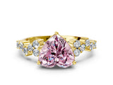 Yellow gold Fancy Pink Heart Cut Diamond Cluster Pavé Band with Four-Prong Setting_3