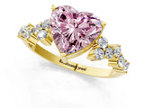Yellow gold Fancy Pink Heart Cut Diamond Cluster Pavé Band with Four-Prong Setting_4