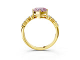 Yellow gold Fancy Pink Heart Cut Diamond Cluster Pavé Band with Four-Prong Setting_6