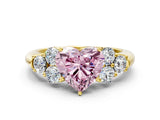 Yellow gold Fancy Pink Heart  Cut Diamond Cluster Ring with Round Accent Stones and Prong Setting on a Classic Band_45