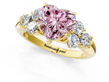 Yellow gold Fancy Pink Heart  Cut Diamond Cluster Ring with Round Accent Stones and Prong Setting on a Classic Band_46