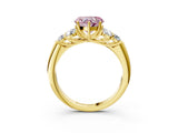 Yellow gold Fancy Pink Heart  Cut Diamond Cluster Ring with Round Accent Stones and Prong Setting on a Classic Band_48