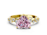 Yellow gold Fancy Pink Heart Cut Diamond Cluster Side Stone Solitaire Ring with Prong Setting_67