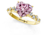 Yellow gold Fancy Pink Heart Cut Diamond Cluster Side Stone Solitaire Ring with Prong Setting_68
