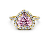 Yellow gold Fancy Pink Heart Cut Diamond Cushion Halo Ring with Pavé Band