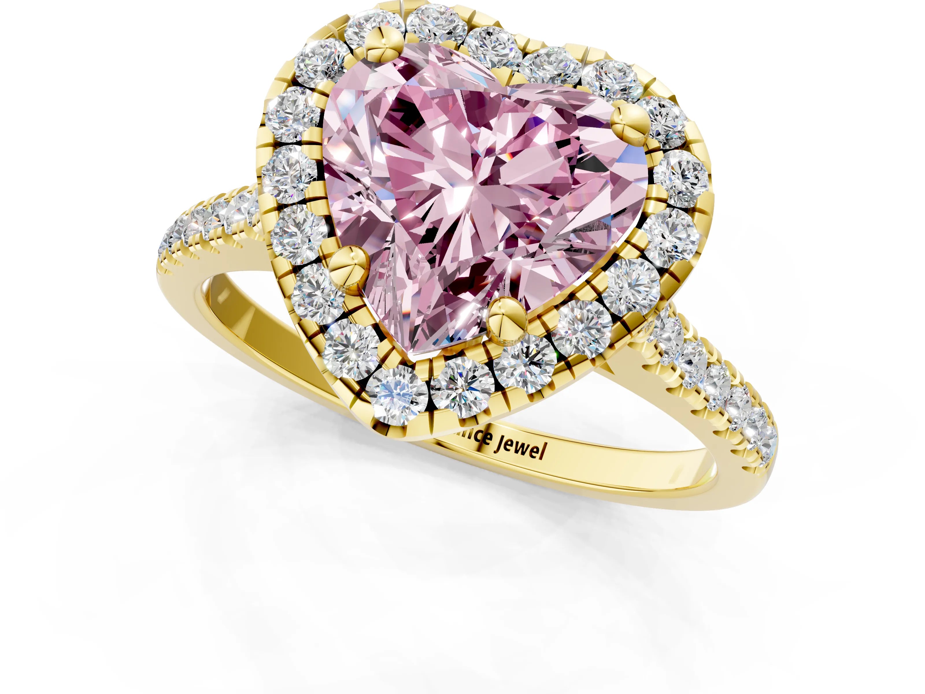 Yellow gold Fancy Pink Heart Cut Diamond Cushion Halo Ring with Pavé Band_1