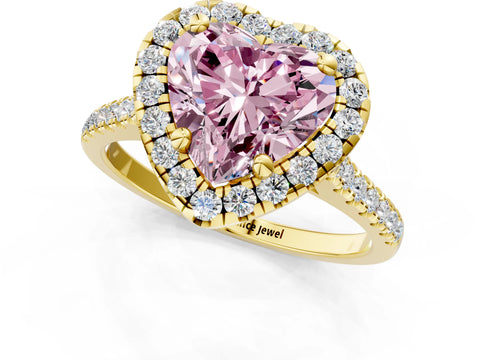 Yellow gold Fancy Pink Heart Cut Diamond Cushion Halo Ring with Pavé Band_1