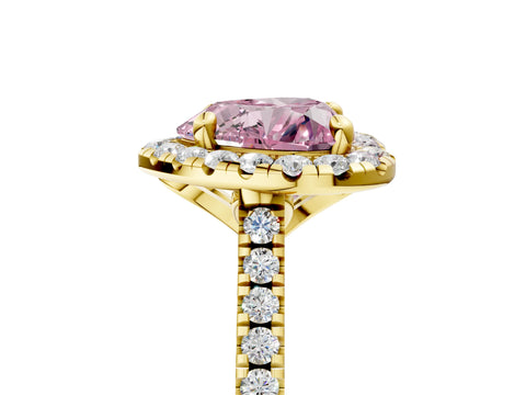 Yellow gold Fancy Pink Heart Cut Diamond Cushion Halo Ring with Pavé Band_5