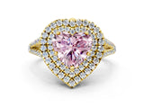 Yellow gold Fancy Pink Heart Cut Diamond Double Halo Ring with Pavé Band and Prong Setting_58