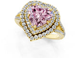 Yellow gold Fancy Pink Heart Cut Diamond Double Halo Ring with Pavé Band and Prong Setting_59