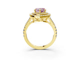 Yellow gold Fancy Pink Heart Cut Diamond Double Halo Ring with Pavé Band and Prong Setting_61