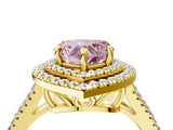 Yellow gold Fancy Pink Heart Cut Diamond Double Halo Ring with Pavé Band and Prong Setting_62