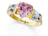 Yellow gold Fancy Pink Heart Cut Diamond Engagement Ring with Baguette Side Stones and Channel Set Band_21
