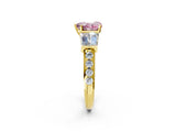 Yellow gold Fancy Pink Heart Cut Diamond Engagement Ring with Baguette Side Stones and Channel Set Band_22