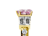 Yellow gold Fancy Pink Heart Cut Diamond Engagement Ring with Baguette Side Stones and Channel Set Band_25